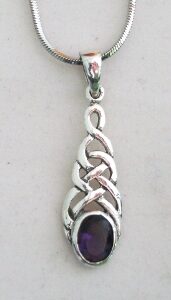 Sterling Silver Celtic Weave Necklace with Synthetic Amethyst