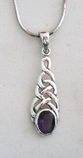 Sterling Silver Celtic Weave Necklace with Synthetic Amethyst