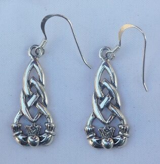 Sterling Silver Celtic Weave Claddagh Earrings