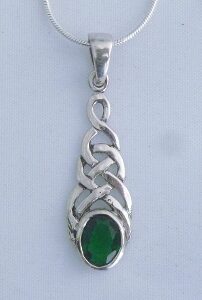 Sterling Silver Celtic Weave Necklace w/ Synthetic Emerald