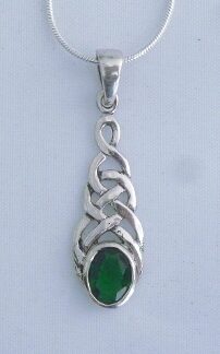 Sterling Silver Celtic Weave Necklace w/ Synthetic Emerald