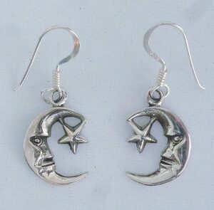 Sterling Silver Celtic Moon and Star Dangle Earrings