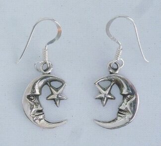 Sterling Silver Celtic Moon and Star Dangle Earrings