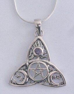 Sterling Silver Celestial Triquetra with Synthetic Amethyst