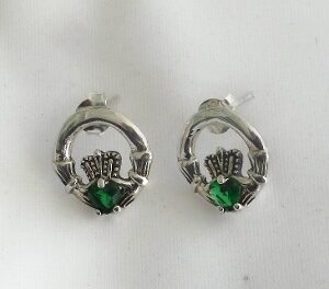 Go Green! Sterling Silver Claddagh Stud Earrings