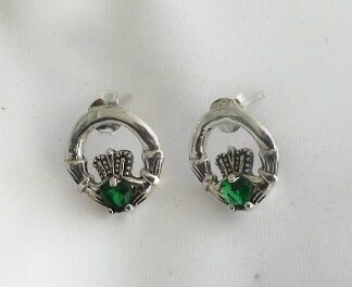 Go Green! Sterling Silver Claddagh Stud Earrings