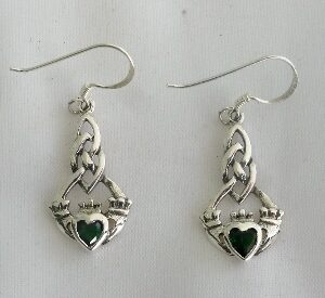 Go Green! Celtic Weave/Claddagh Earrings w/Synthetic Emeralds