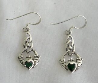 Go Green! Celtic Weave/Claddagh Earrings w/Synthetic Emeralds