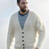 Carraig Donn 100% Merino Wool Mens' 6-Button Cardigan - Natural