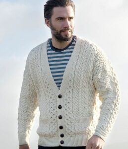 Carraig Donn 100% Merino Wool Mens' 6-Button Cardigan - Natural