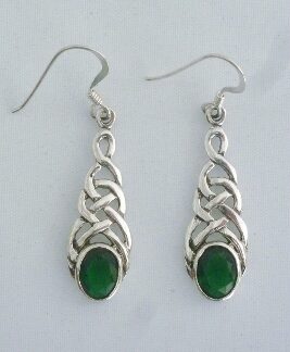 Sterling Silver Celtic Weave Earrings w/ Synthetic Emerald