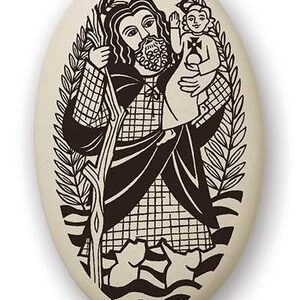 Gorgeous Touchstone Pottery Porcelain Saint Christopher Necklace