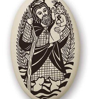 Gorgeous Touchstone Pottery Porcelain Saint Christopher Necklace