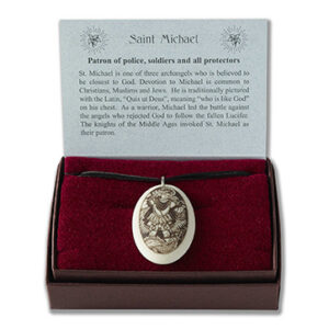 Alternative view of Touchstone Pottery Porcelain Saint Michael Necklace