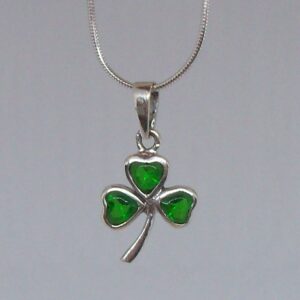 Go Green! Sterling Silver Shamrock Necklace w/Synthetic Emeralds