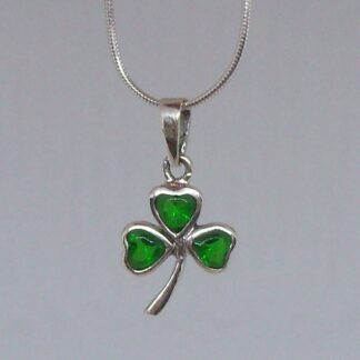 Go Green! Sterling Silver Shamrock Necklace w/Synthetic Emeralds