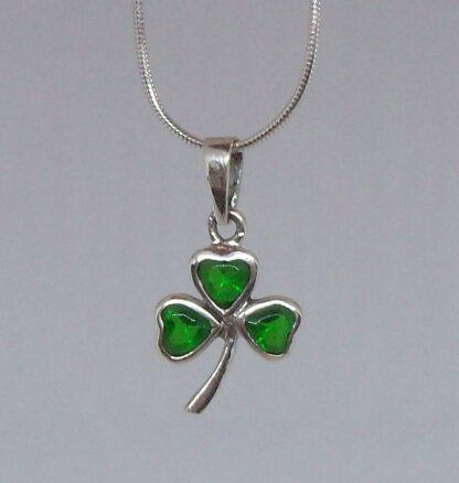 Go Green! Sterling Silver Shamrock Necklace w/Synthetic Emeralds