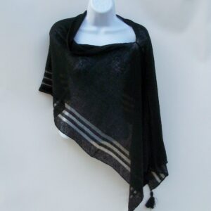 4-Seasons Black Poncho, 100% Irish Linen, Authentic Irish