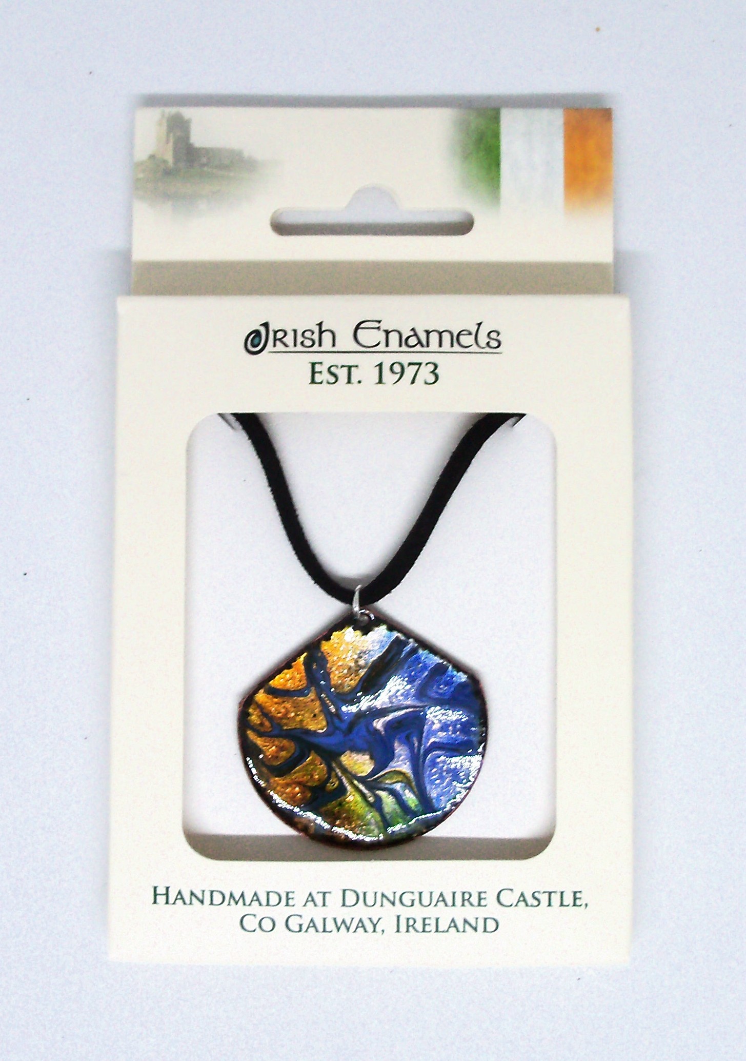 Irish Enamels: Semi-Circle Golds and Blues Necklace. One of a Kind. Handmade.