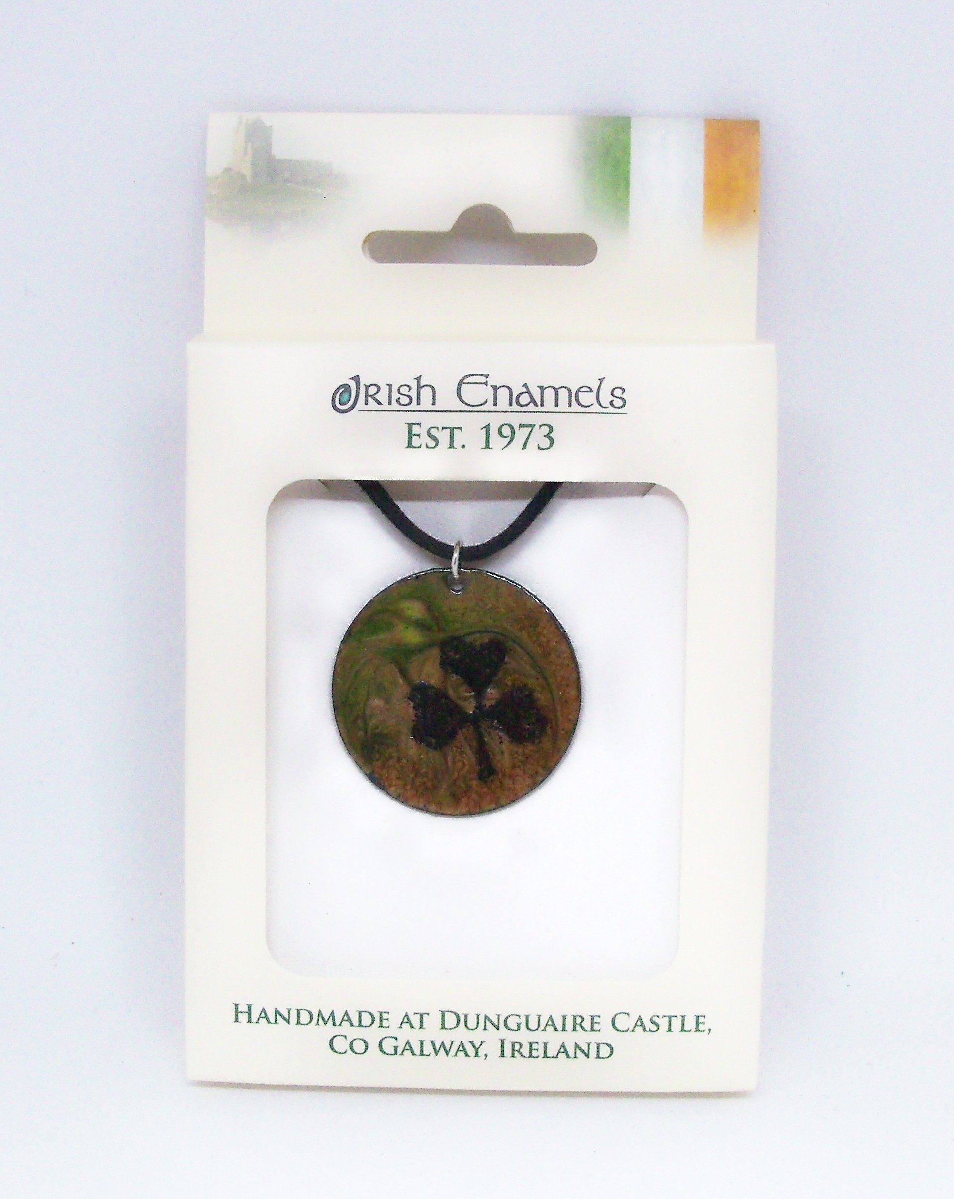 Irish Enamels: The Golden Shamrock Necklace. Handmade. One of a Kind.