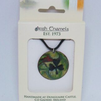 Irish Enamels: Black Shamrock Kissed by a Cardinal Necklace. An Angel is Nearby!