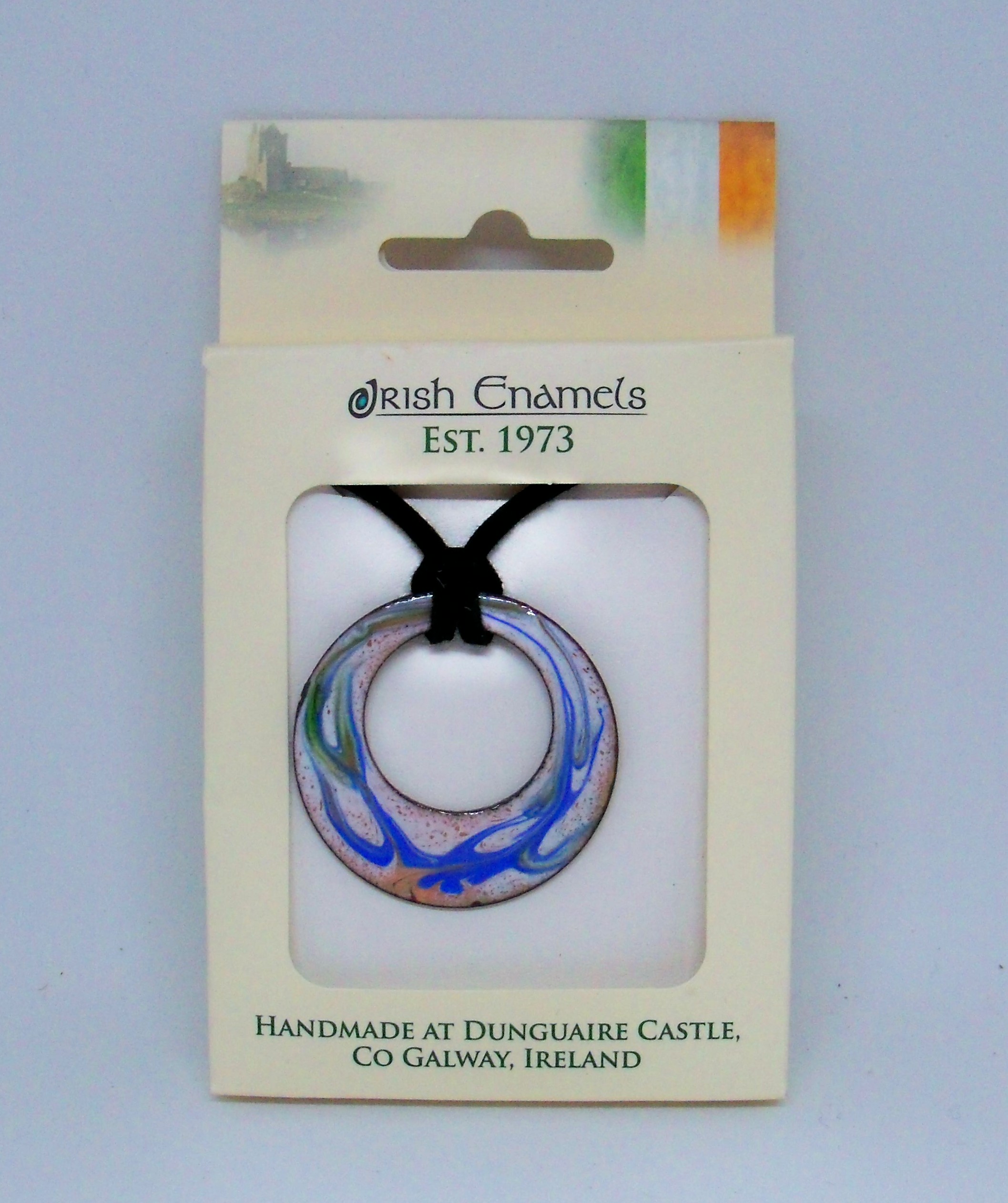 Irish Enamels: Blue Sky, White Clouds Two Circles Necklace! Lovely!