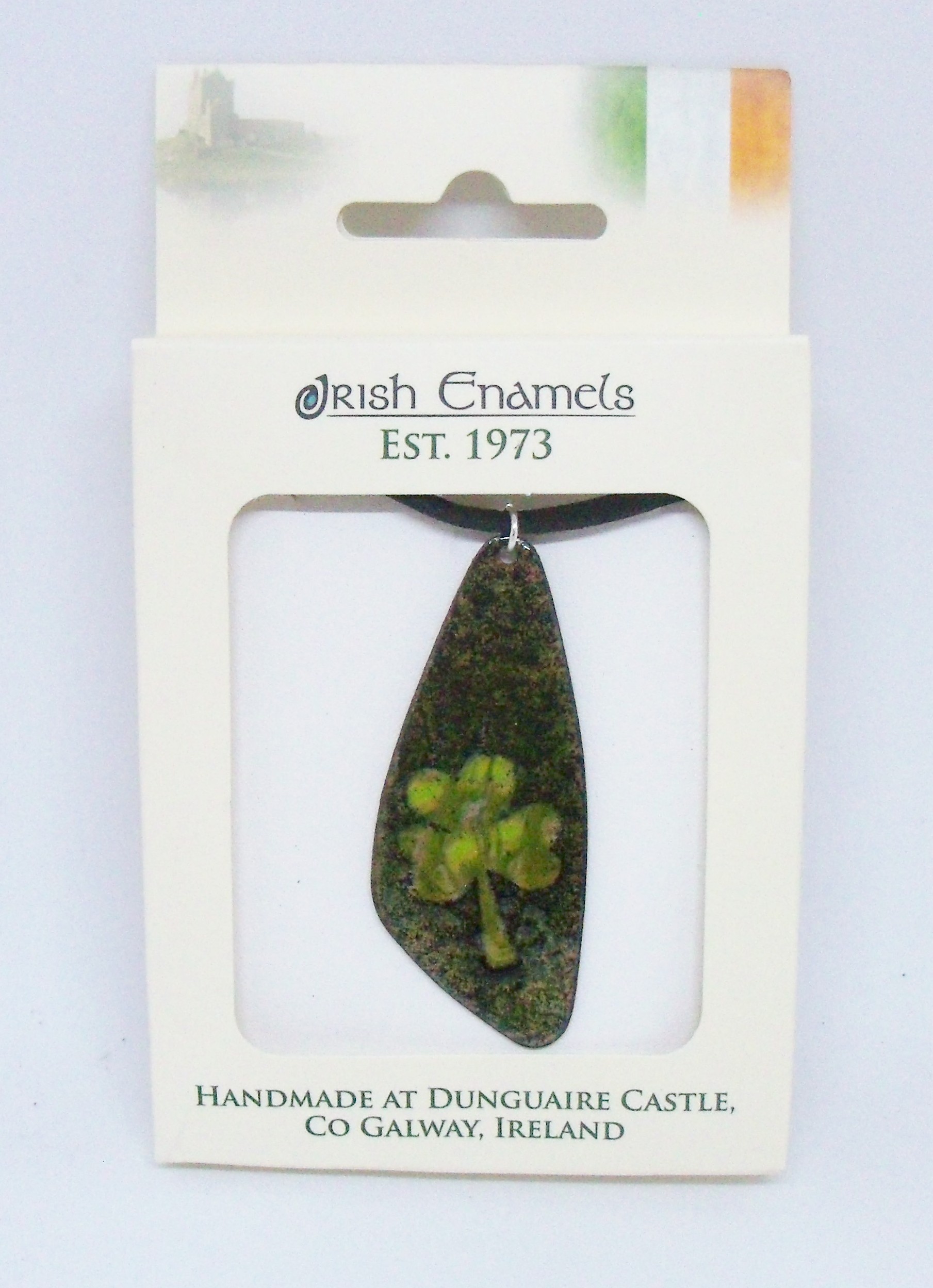 Irish Enamels: The Guitar Pick Necklace - A Music Maker. Green over Black.