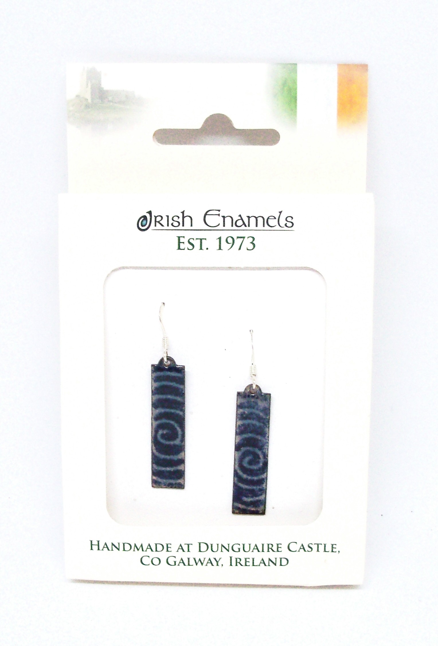 Irish Enamels: Blue/Black Single Celtic Swirl. Only Pair! Handmade. Non-Allergenic.