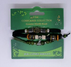 The Triple Play - Connemara Marble, Celtic Symbol, Leather Bracelet - Fabulous!