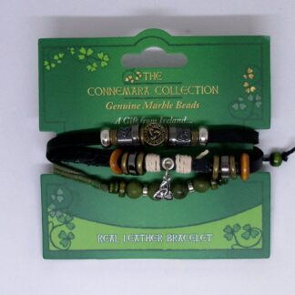 The Triple Play - Connemara Marble, Celtic Symbol, Leather Bracelet - Fabulous!