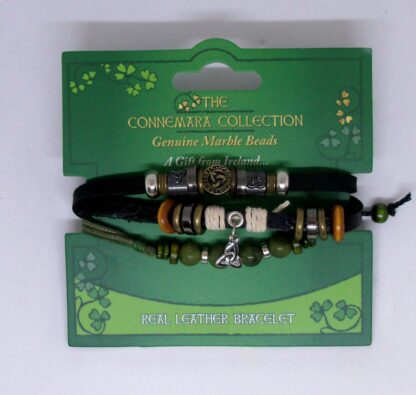 The Triple Play - Connemara Marble, Celtic Symbol, Leather Bracelet - Fabulous!