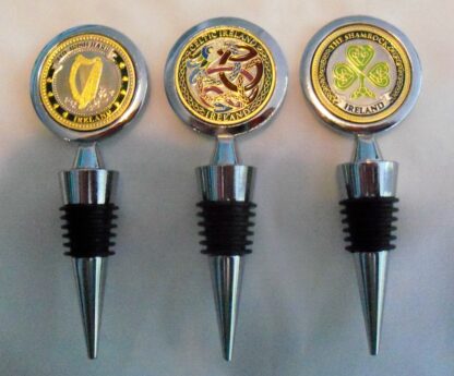 Triple Wow! Set #2 of Stainless Steel and Brass Irish Symbol Wine Stoppers!
