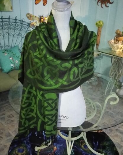 Celtic Designer Scarf/Shawl - Irish Green and Black - From the Book of Kells. Fabulous! Reversible!