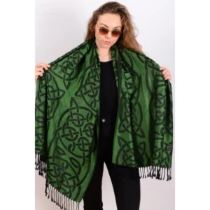 Alternative view of Celtic Designer Scarf/Shawl - Irish Green and Black - From the Book of Kells. Fabulous! Reversible!