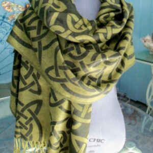 Celtic Designer Scarf/Shawl – Olive and Black – From the Book of Kells. Fabulous! Reversible!
