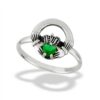 Sterling Silver Rounded Claddagh Ring With Synthetic Emerald