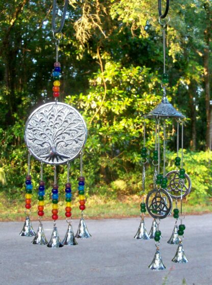 Pewter Tree of Life and Stainless Steel Trinity Knot Wind Chimes Combo