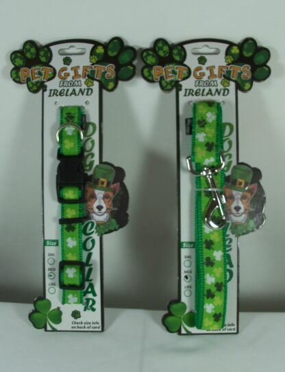 Authentic Irish Shamrock Dog Collar and Leash Combo - Medium