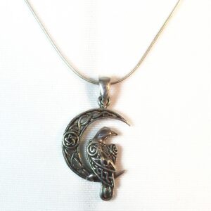 Galway Artisans' Sterling Silver Raven on Crescent Moon