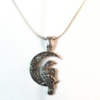 Galway Artisans' Sterling Silver Raven on Crescent Moon