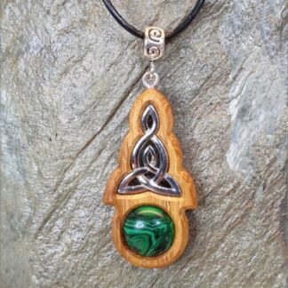 Sterling Silver Trinity Knot Mounted in Iroko Hardwood Malachite Stone - Go For It!